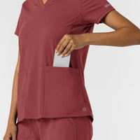 RENEW Knit Women's 2-Pocket Scrub Top - Ruby large pocket