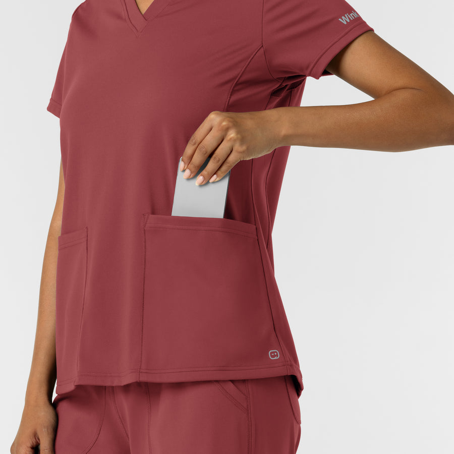 RENEW Knit Women's 2-Pocket Scrub Top - Ruby large pocket