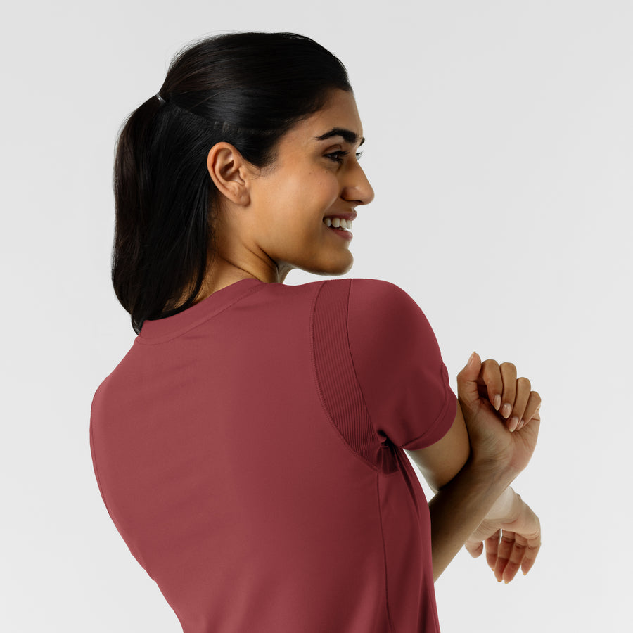 RENEW Knit Women's 2-Pocket Scrub Top - Ruby stretch shoulders