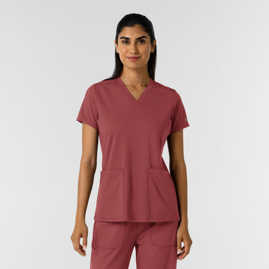 RENEW Knit Women's 2-Pocket Scrub Top - Ruby