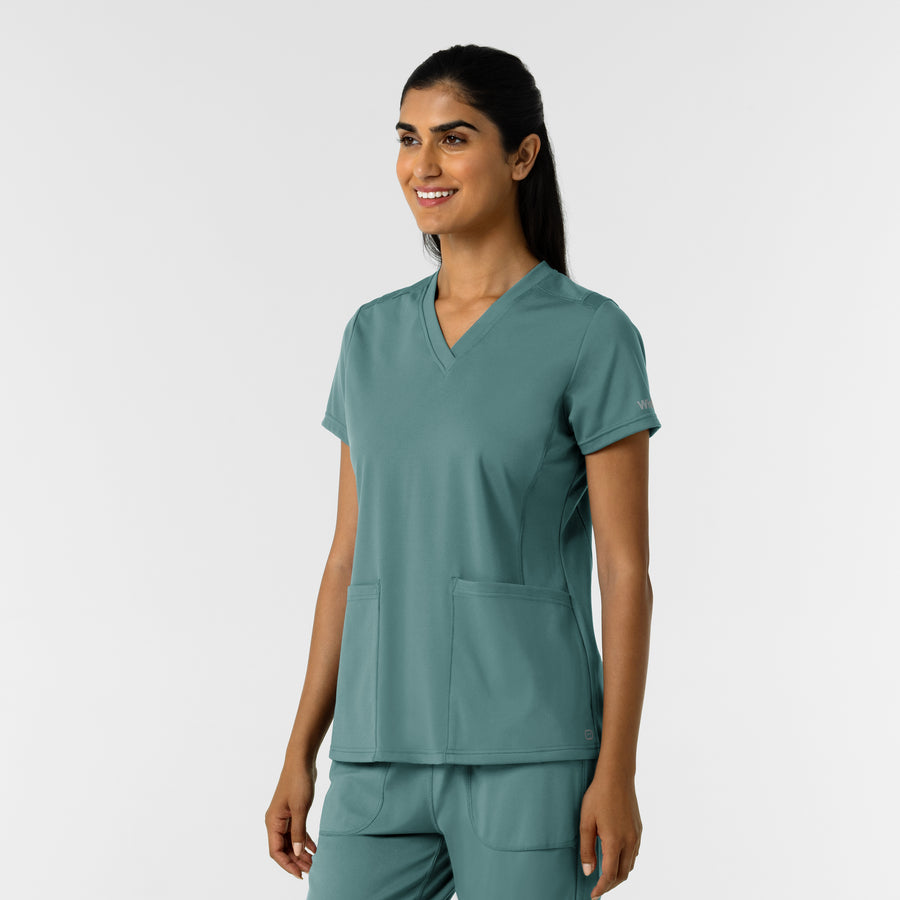 RENEW Knit Women's 2-Pocket Scrub Top - Vintage Teal side