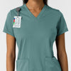 RENEW Knit Women's 2-Pocket Scrub Top - Vintage Teal badge loop