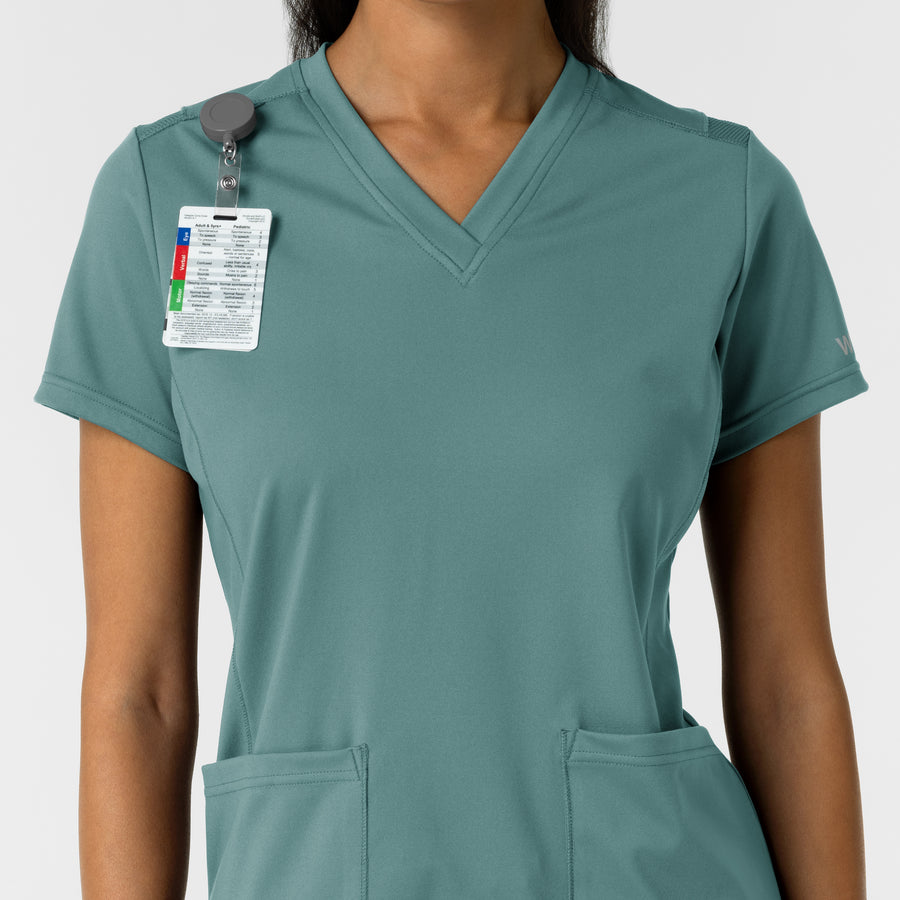 RENEW Knit Women's 2-Pocket Scrub Top - Vintage Teal badge loop