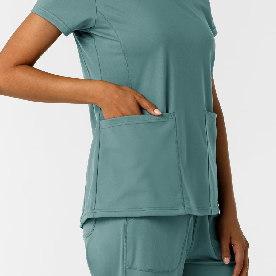 RENEW Knit Women's 2-Pocket Scrub Top - Vintage Teal large front pocket
