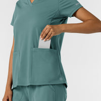 RENEW Knit Women's 2-Pocket Scrub Top - Vintage Teal large pocket 