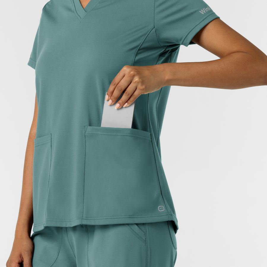 RENEW Knit Women's 2-Pocket Scrub Top - Vintage Teal large pocket 