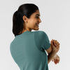 RENEW Knit Women's 2-Pocket Scrub Top - Vintage Teal flexible scrub panel