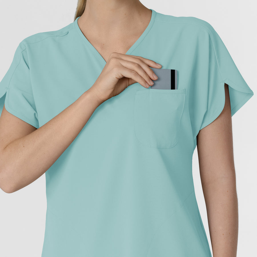 RENEW Women's Dolman Scrub Top Coastal Blue hemline detail