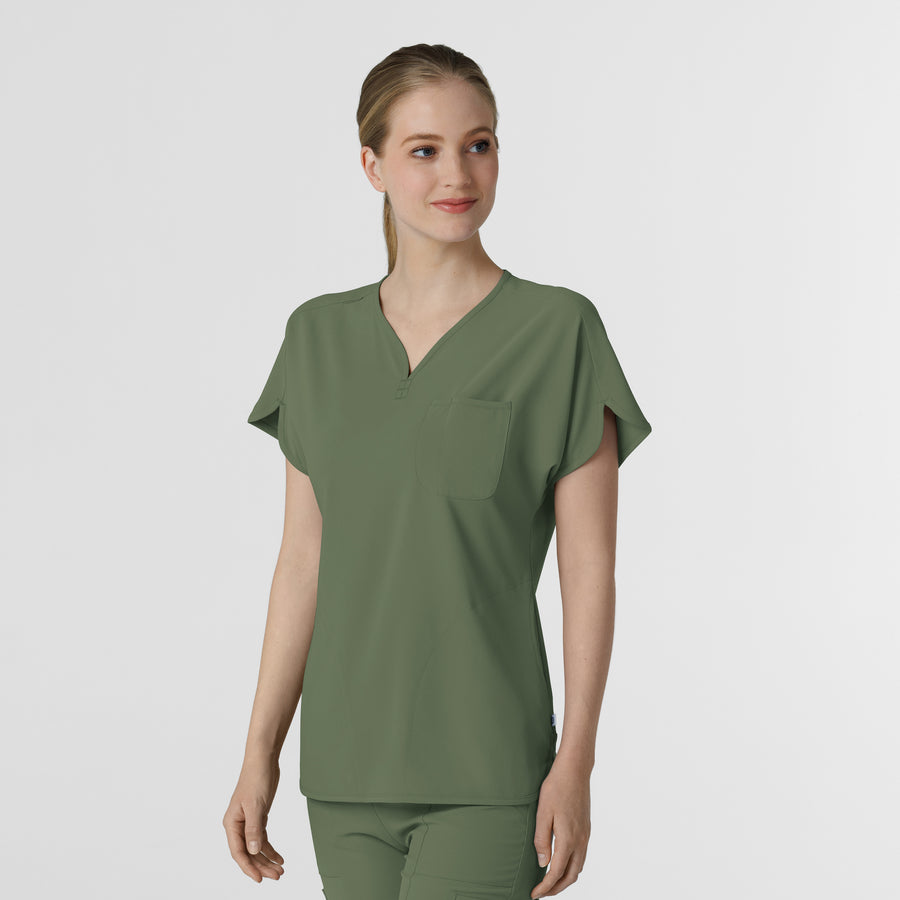 RENEW Women's Dolman Scrub Top Olive side view