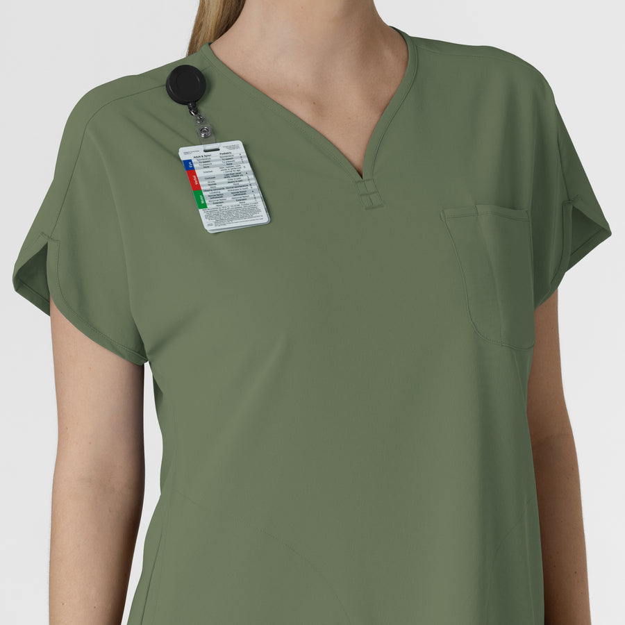 RENEW Women's Dolman Scrub Top Olive side detail 2