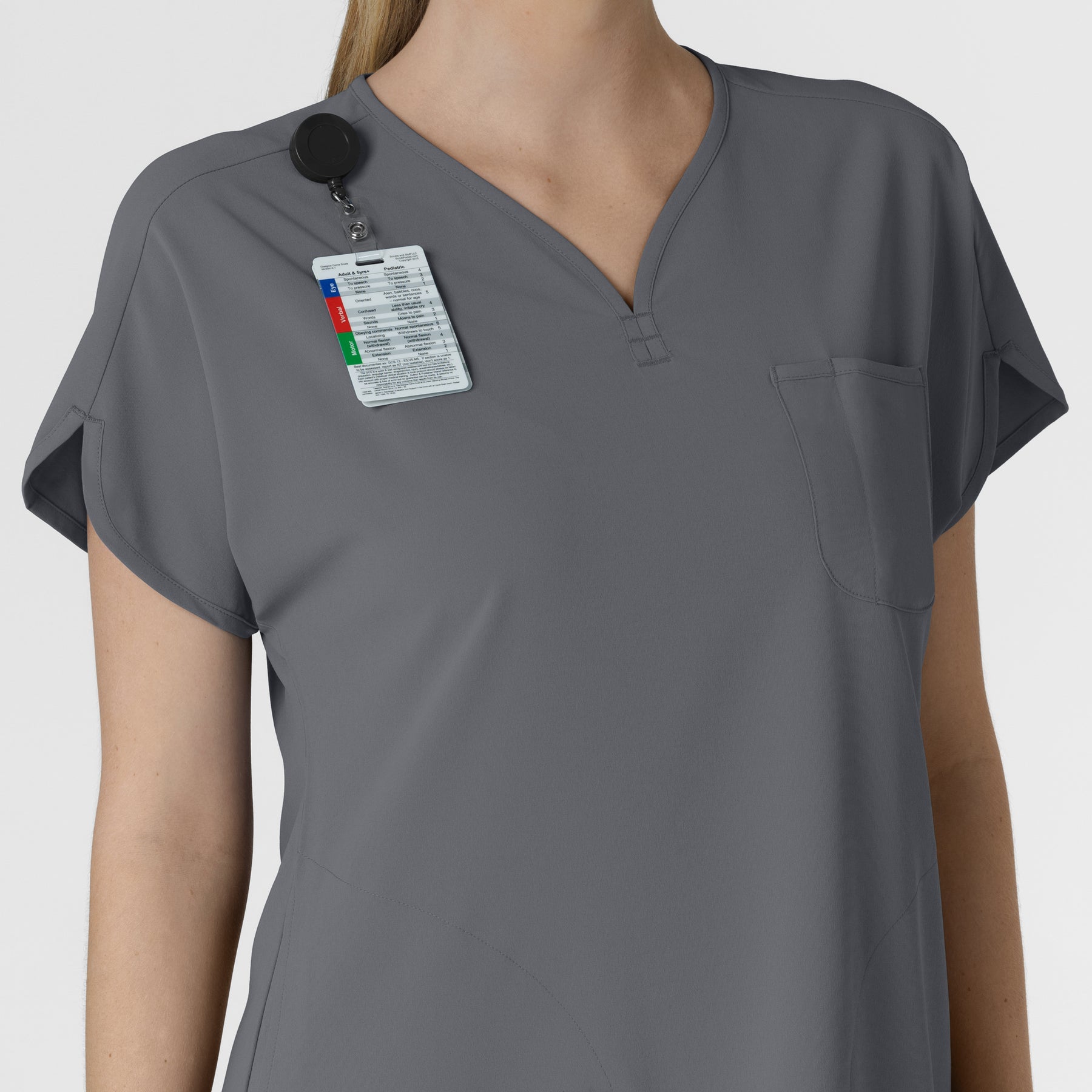 RENEW Women's Dolman Scrub Top Pewter side detail 2