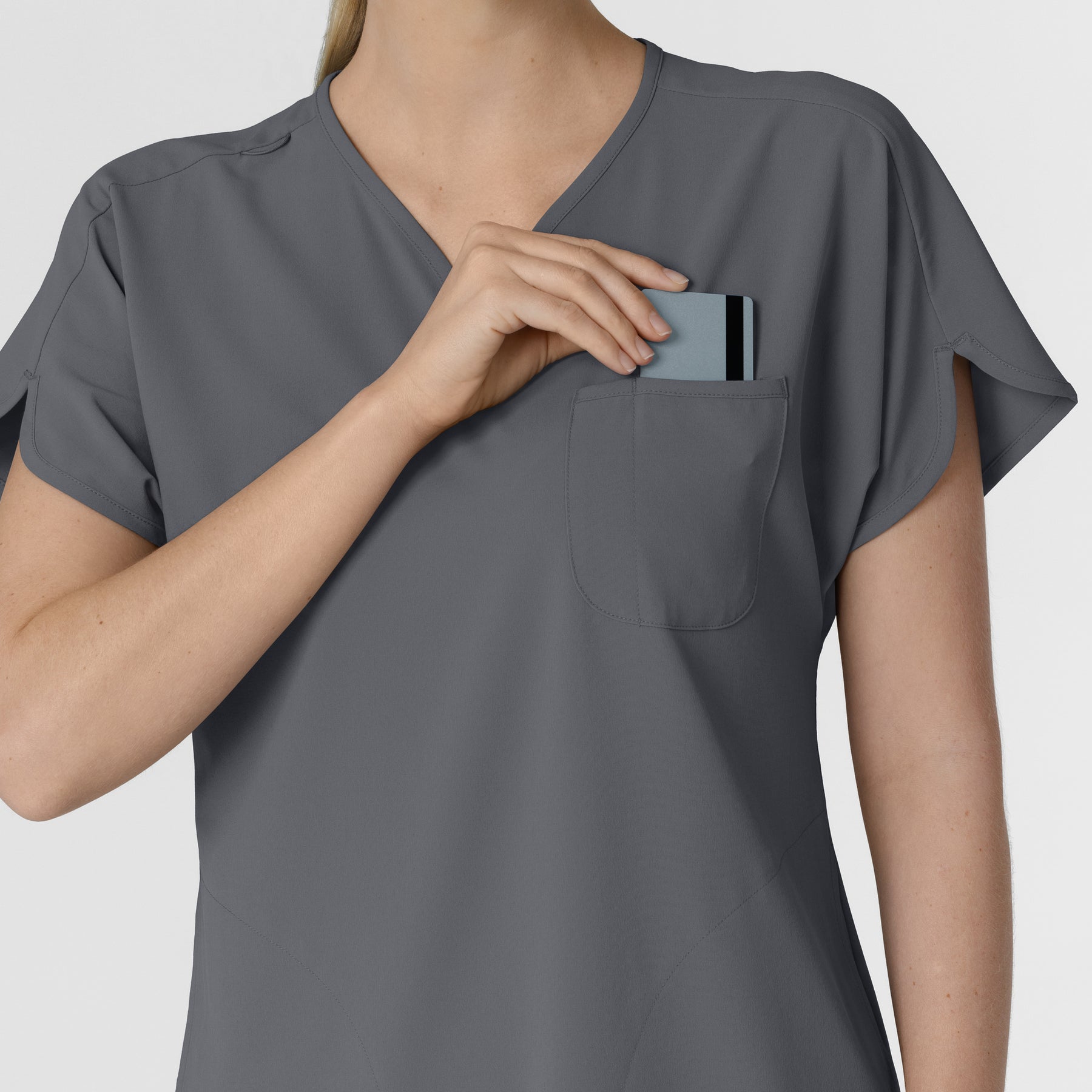 RENEW Women's Dolman Scrub Top Pewter hemline detail