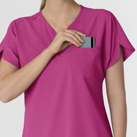 RENEW Women's Dolman Scrub Top Raspberry hemline detail