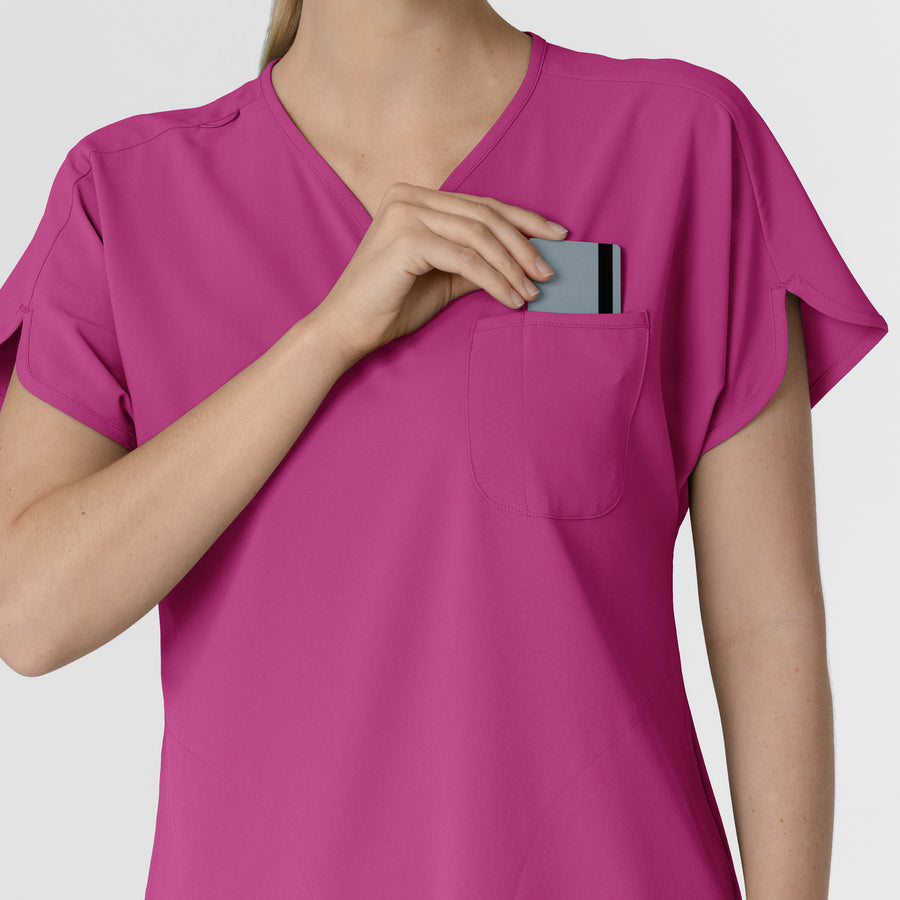 RENEW Women's Dolman Scrub Top Raspberry hemline detail