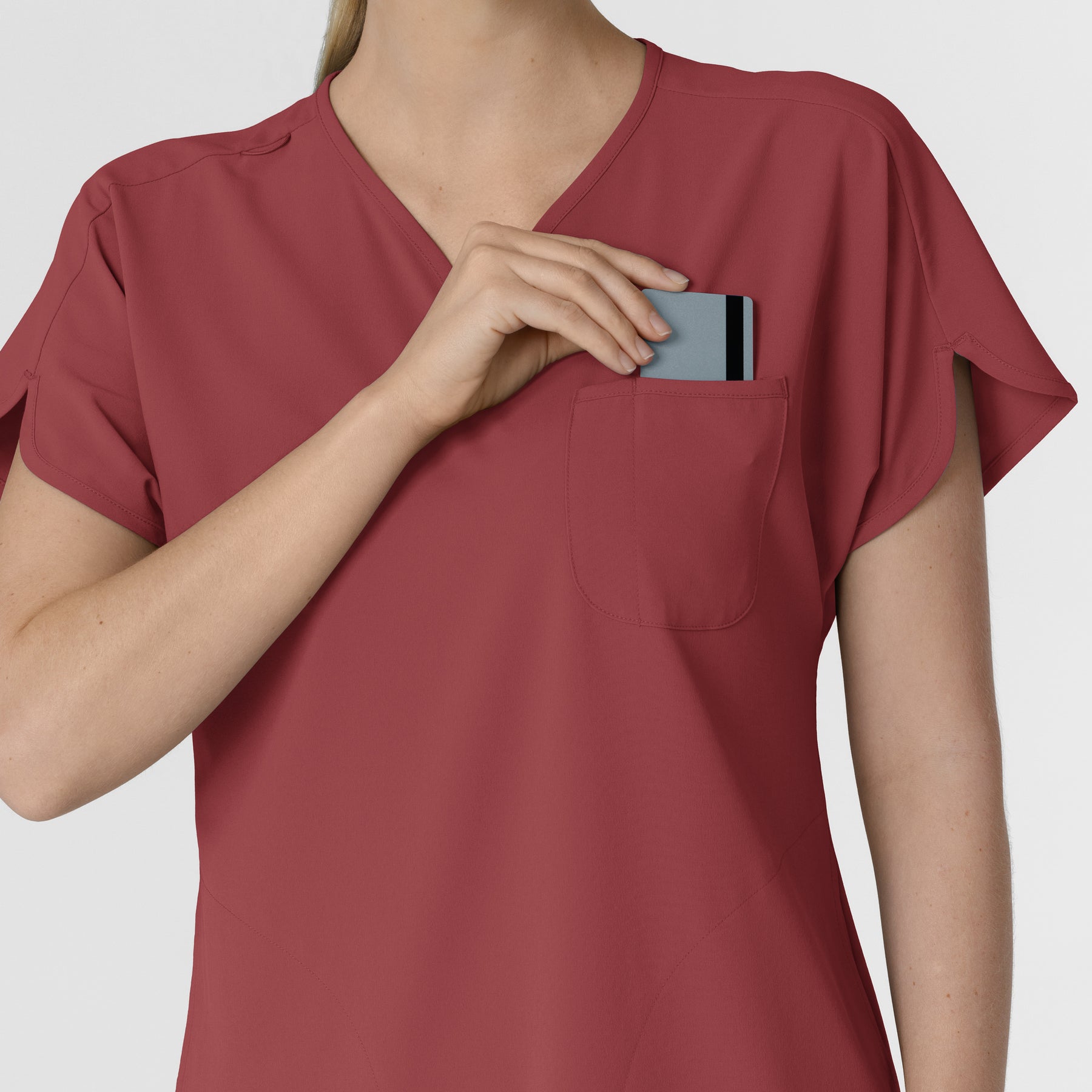 RENEW Women's Dolman Scrub Top - Ruby chest pocket