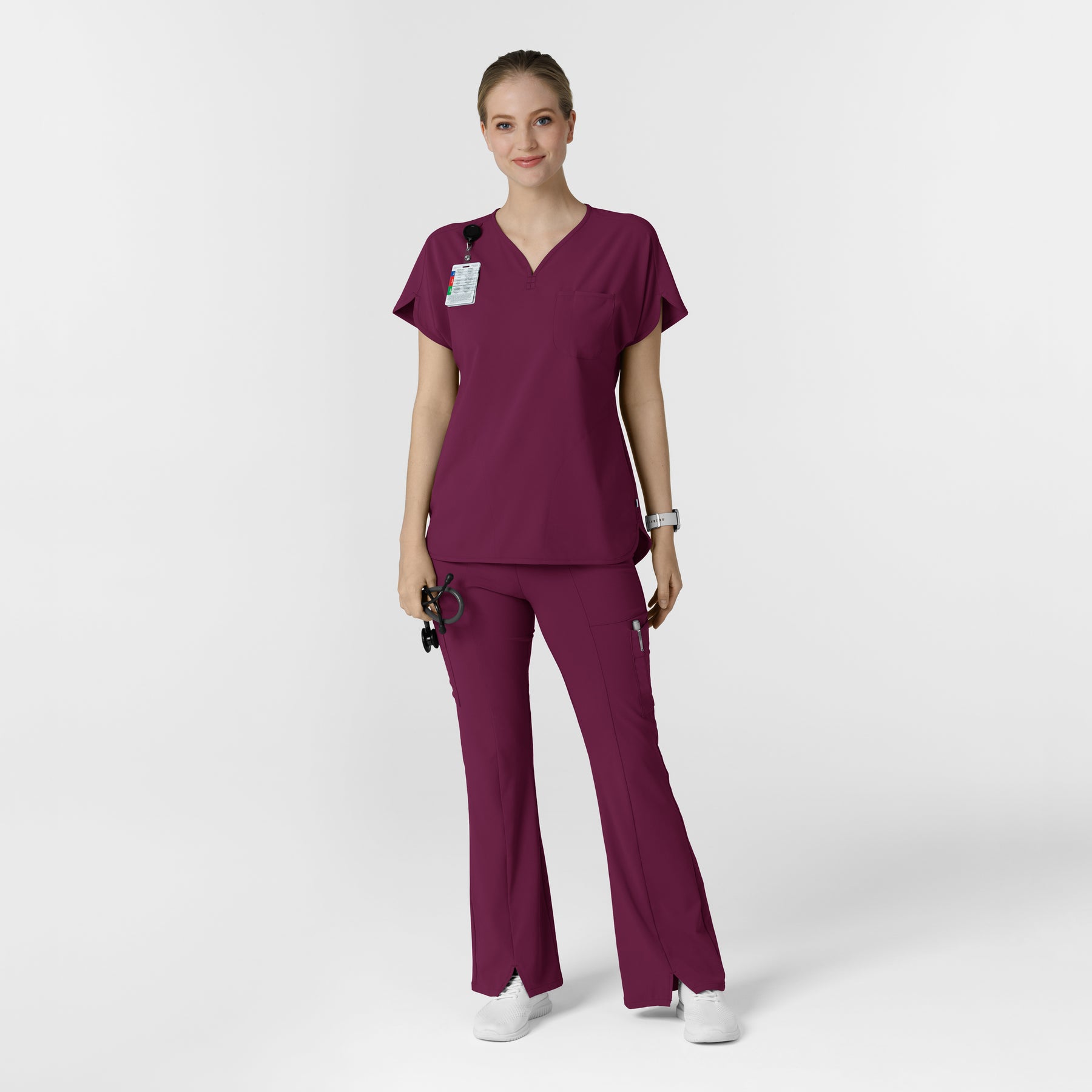 RENEW Women's Dolman Scrub Top Wine full scrub set