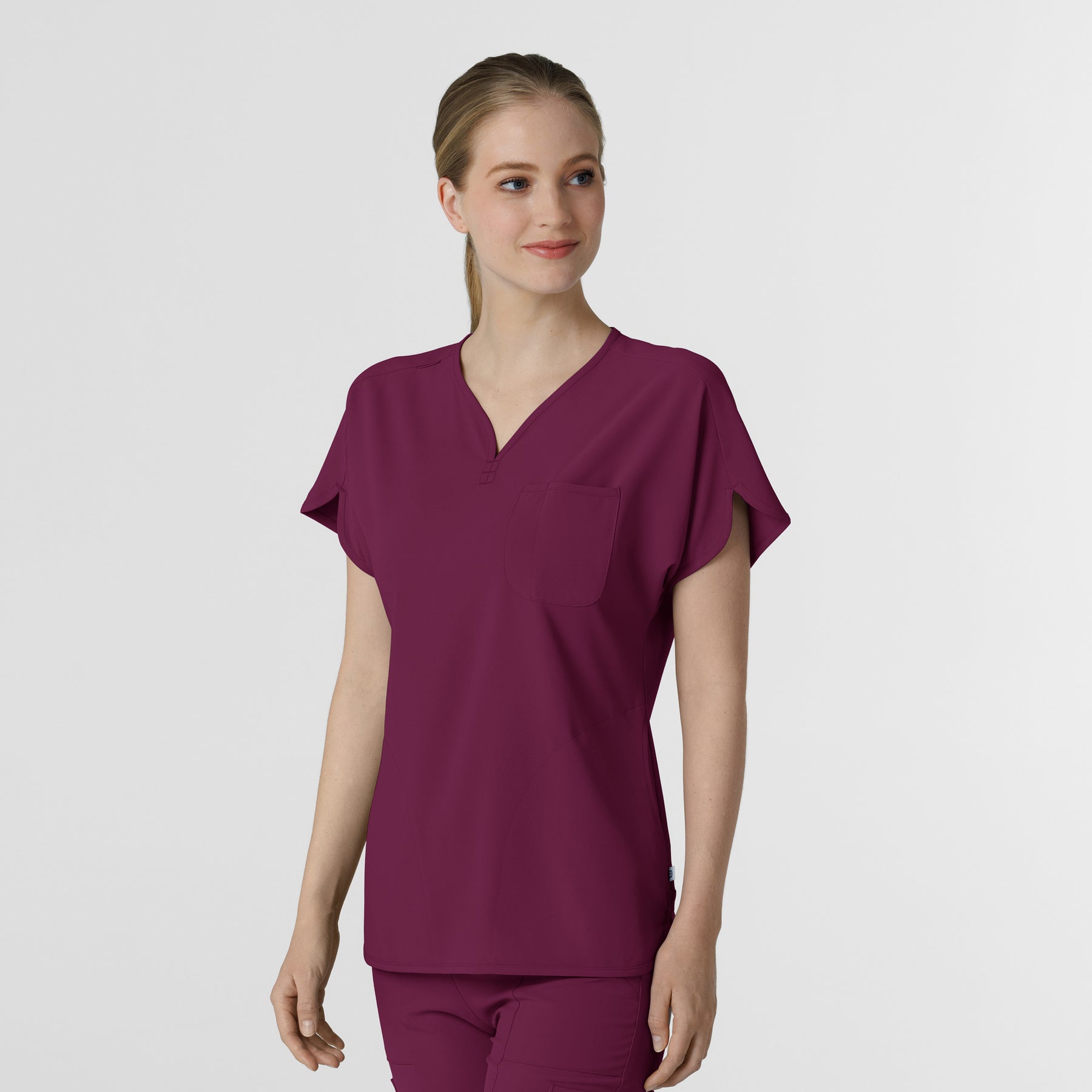 RENEW Women's Dolman Scrub Top Wine side view