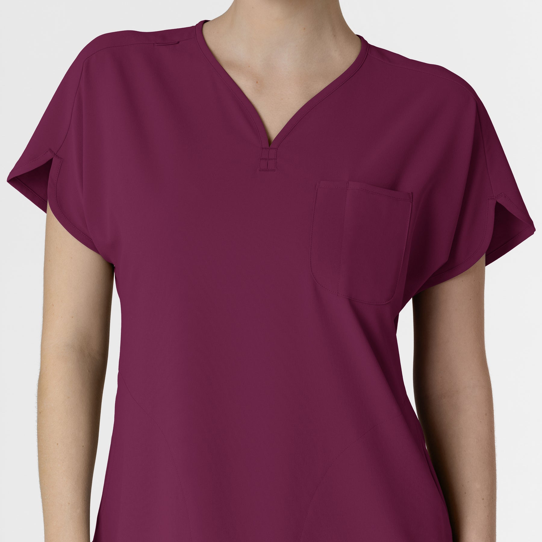 RENEW Women's Dolman Scrub Top Wine front detail