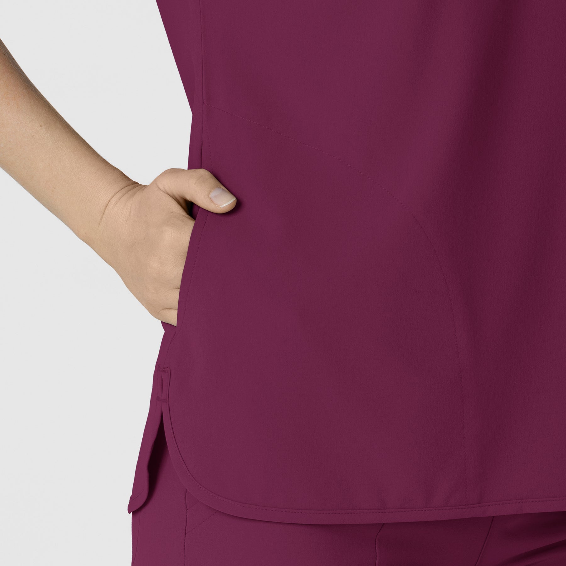 RENEW Women's Dolman Scrub Top Wine side detail 1