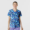 Fashion Prints Women's Fitted 3-Pocket V-Neck Print Scrub Top Flower Meadow