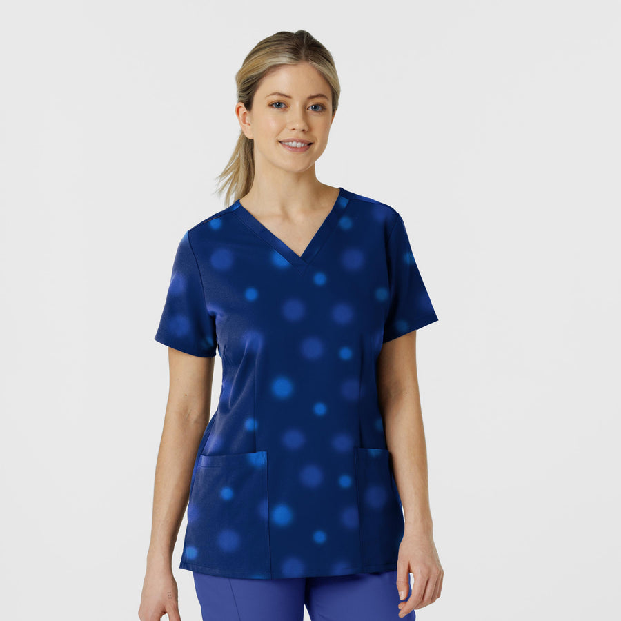 Fashion Prints Women's Fitted 3-Pocket V-Neck Print Scrub Top Graffiti Blots