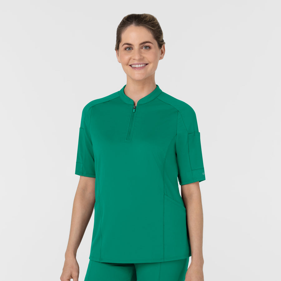 RENEW Women's The Rounds Half-Zip Mid Sleeve Scrub Top Bahama Breeze side view