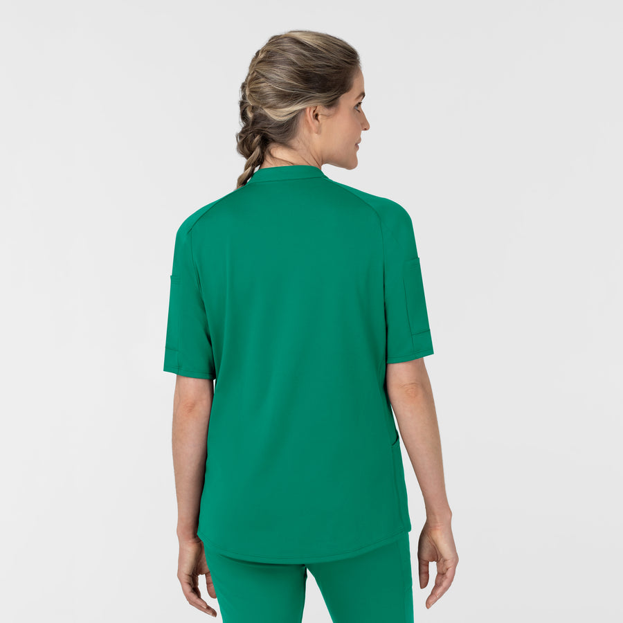 RENEW Women's The Rounds Half-Zip Mid Sleeve Scrub Top Bahama Breeze back view