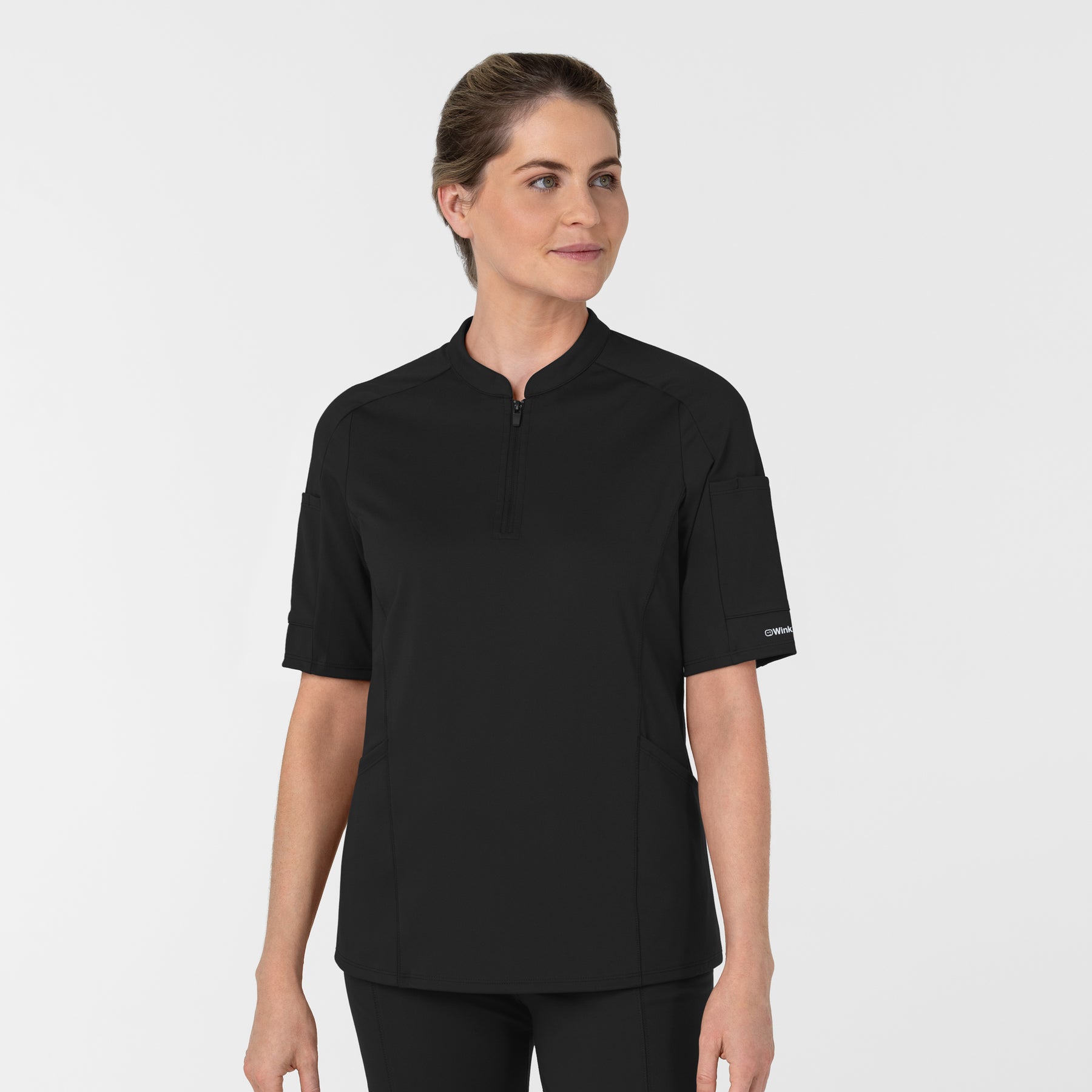 RENEW Women's The Rounds Half-Zip Mid Sleeve Scrub Top Black