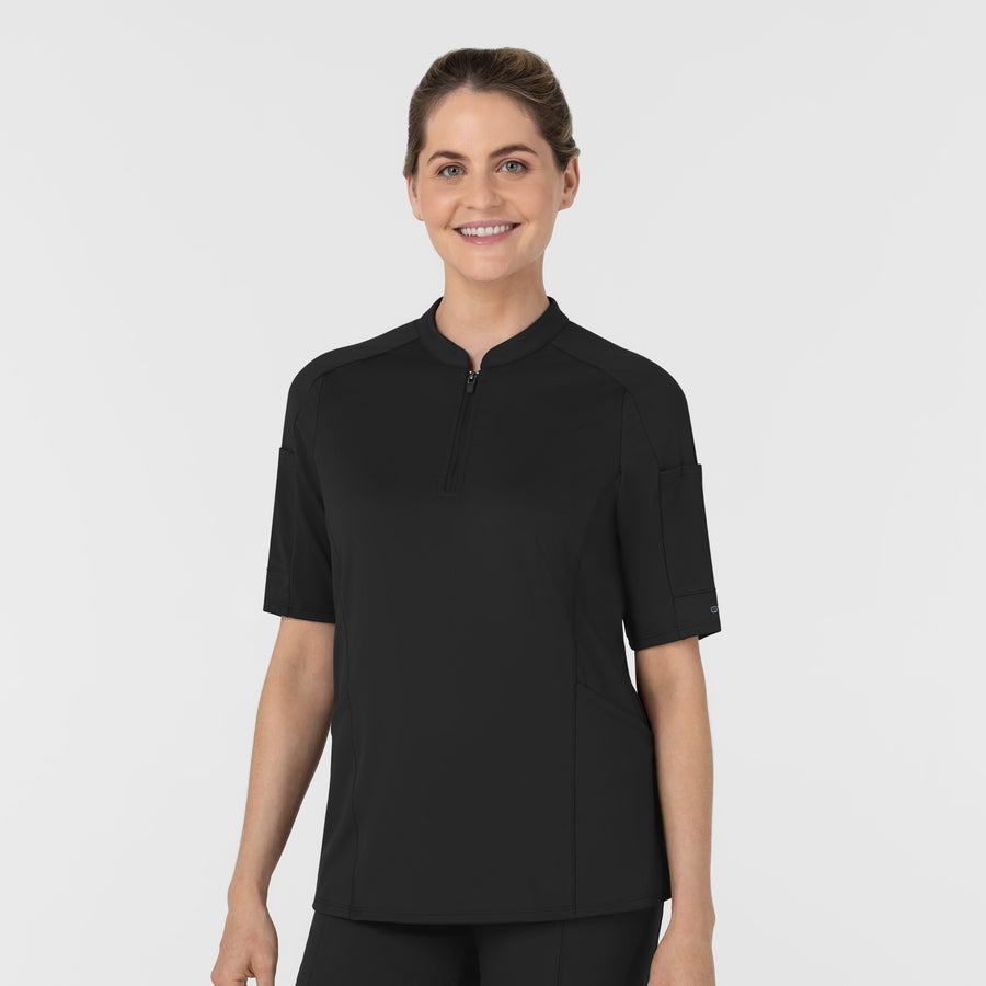 RENEW Women's The Rounds Half-Zip Mid Sleeve Scrub Top Black side view