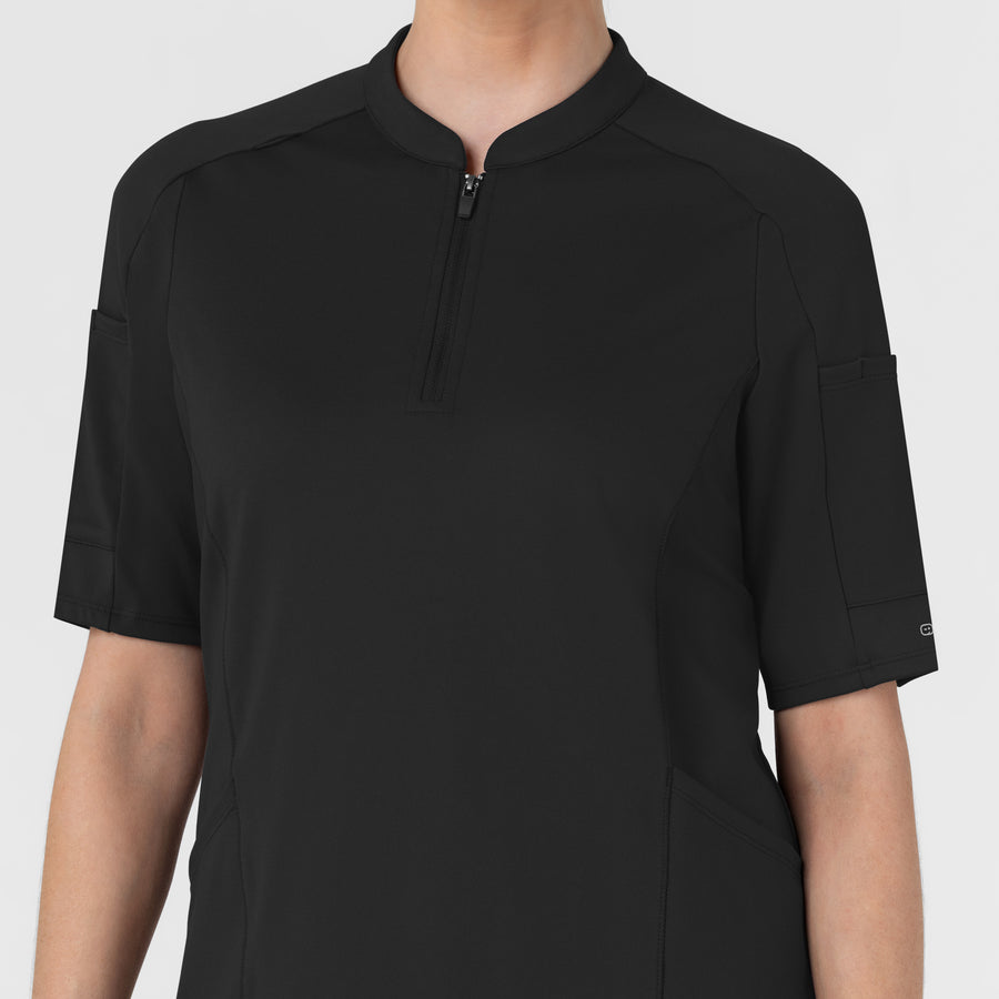RENEW Knit Women's The Rounds Half-Zip Mid Sleeve Scrub Top - Black