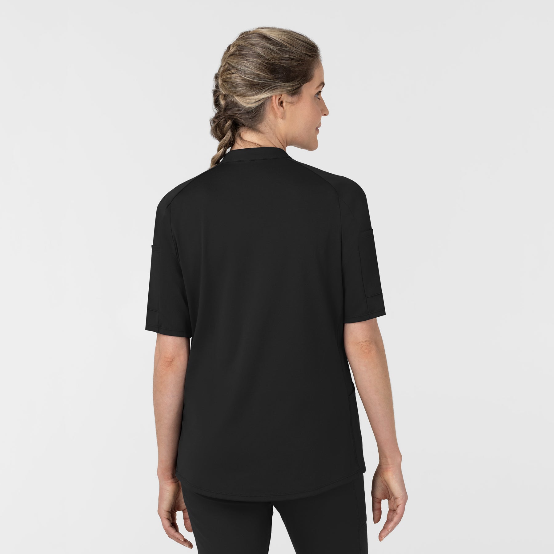 RENEW Women's The Rounds Half-Zip Mid Sleeve Scrub Top Black back view