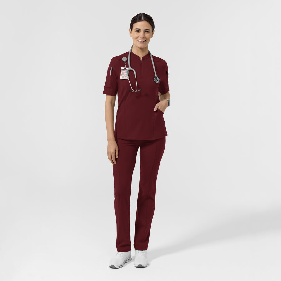 RENEW Knit Knit Women's The Rounds Half-Zip Mid Sleeve Scrub Top Burgundy full scrub set