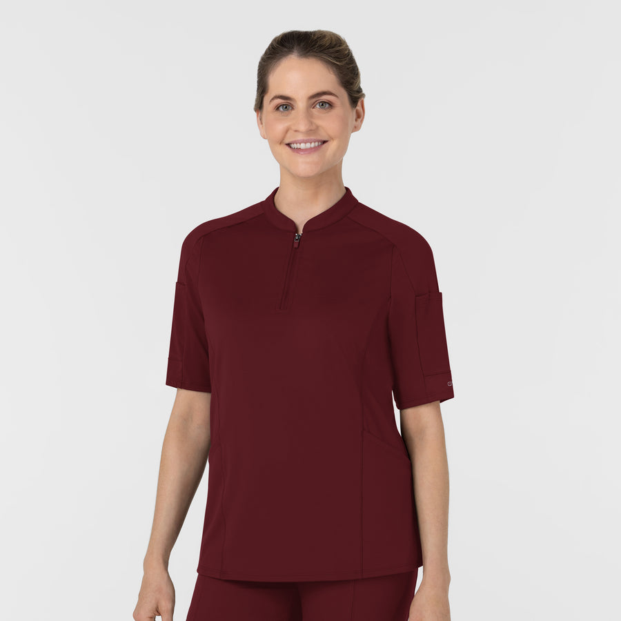 RENEW Knit Knit Women's The Rounds Half-Zip Mid Sleeve Scrub Top Burgundy side view
