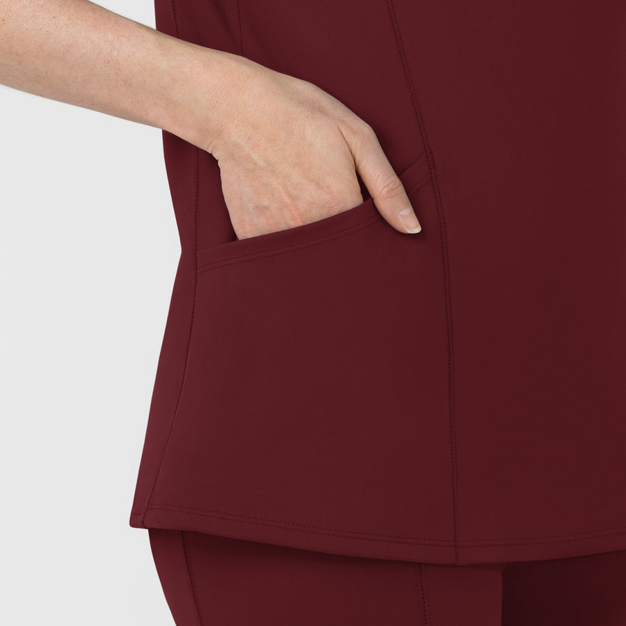 RENEW Knit Knit Women's The Rounds Half-Zip Mid Sleeve Scrub Top Burgundy front detail