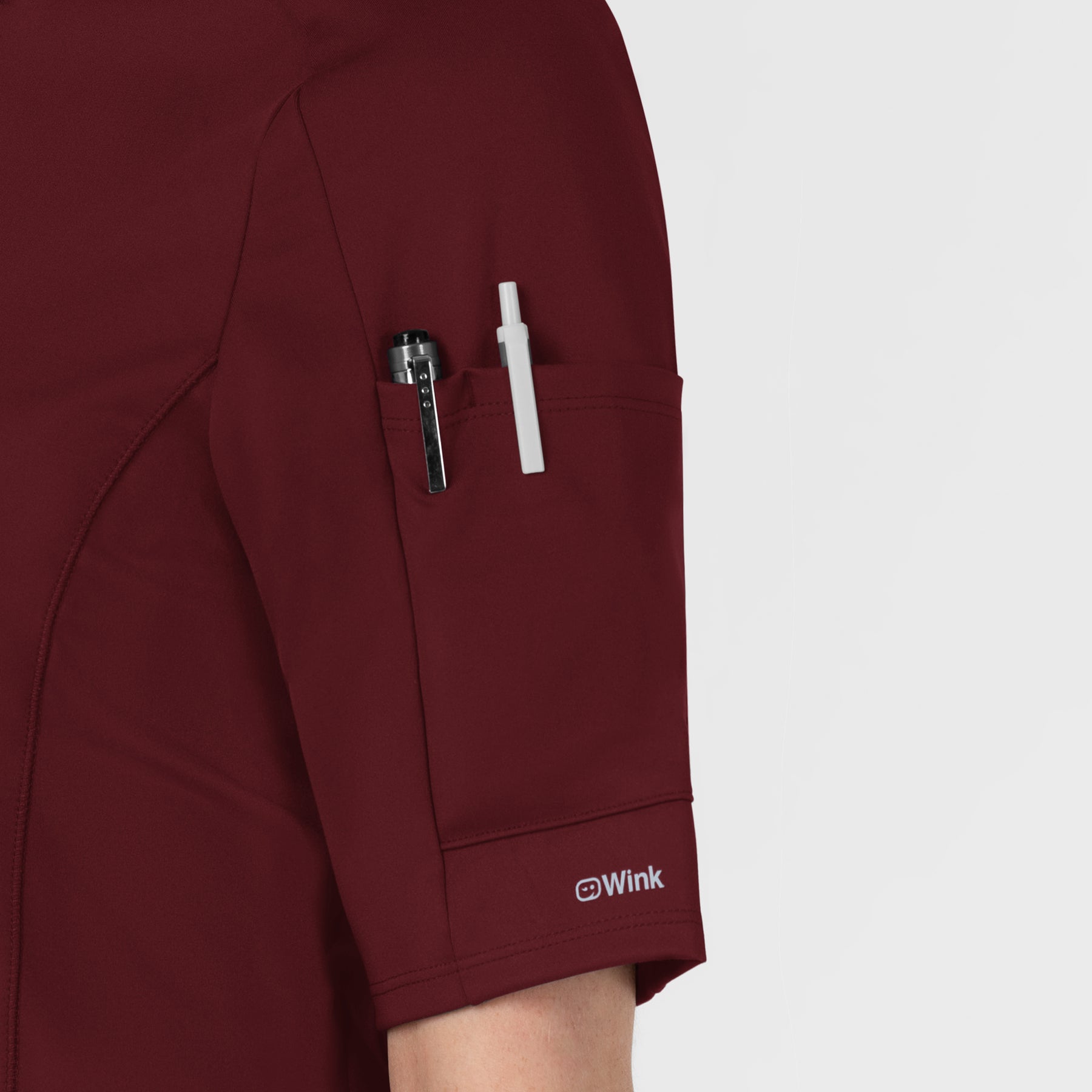 RENEW Knit Knit Women's The Rounds Half-Zip Mid Sleeve Scrub Top Burgundy side detail 2