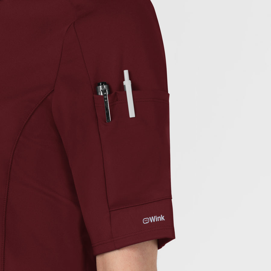 RENEW Knit Knit Women's The Rounds Half-Zip Mid Sleeve Scrub Top Burgundy side detail 2