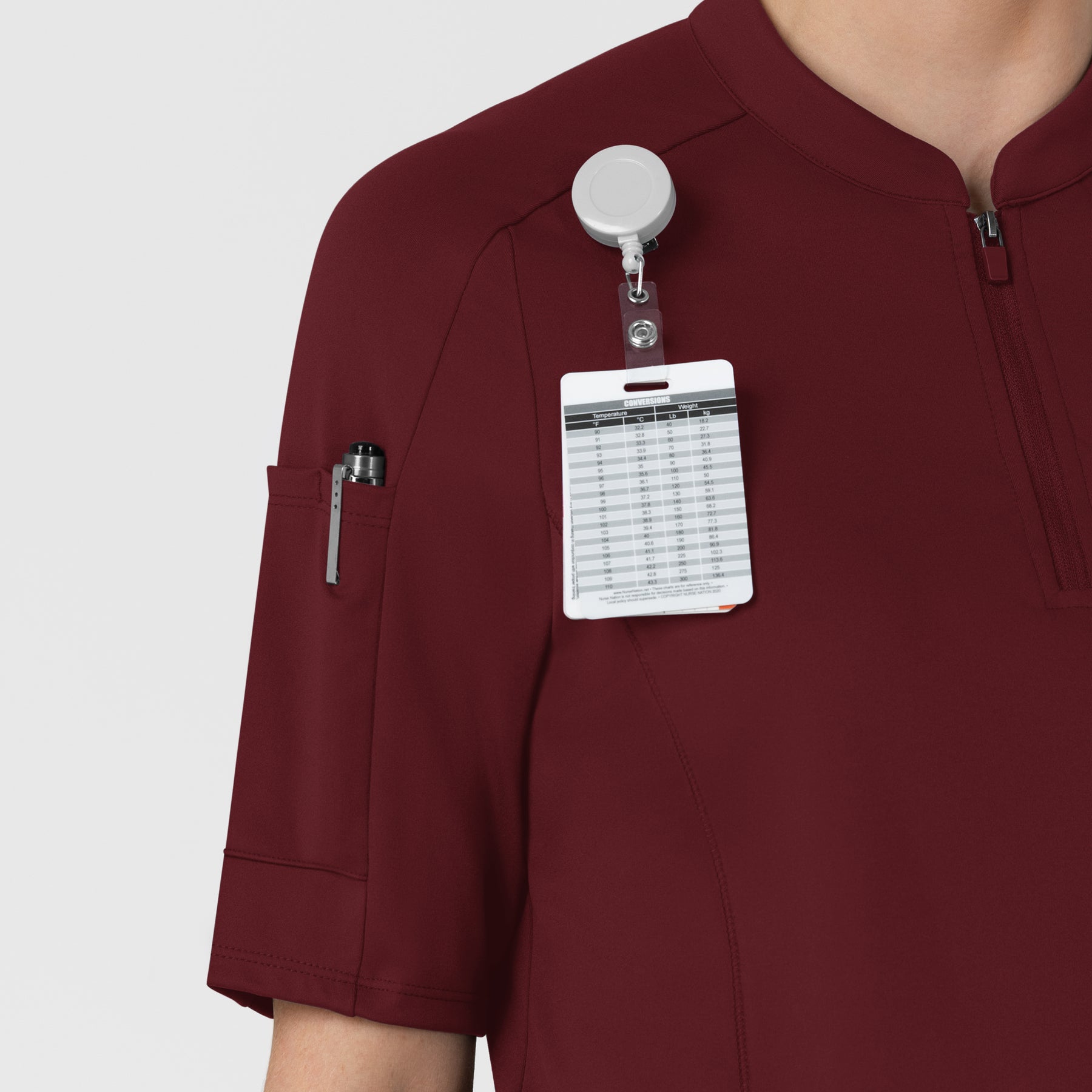 RENEW Knit Knit Women's The Rounds Half-Zip Mid Sleeve Scrub Top Burgundy hemline detail
