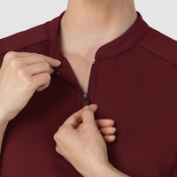 RENEW Knit Women's The Rounds Half-Zip Mid Sleeve Scrub Top - Burgundy