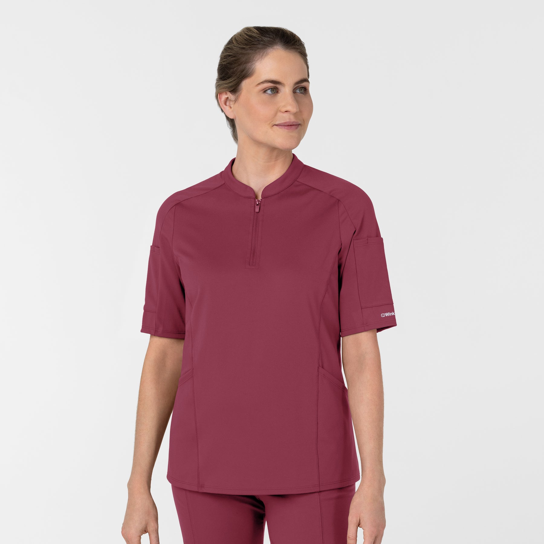 RENEW Women's The Rounds Half-Zip Mid Sleeve Scrub Top Carnation
