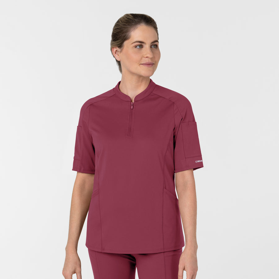 RENEW Women's The Rounds Half-Zip Mid Sleeve Scrub Top Carnation