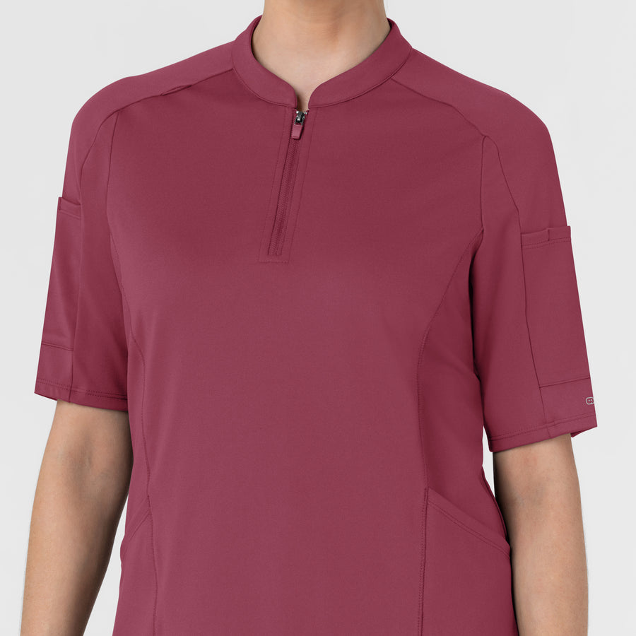 RENEW Knit Women's The Rounds Half-Zip Mid Sleeve Scrub Top - Carnation