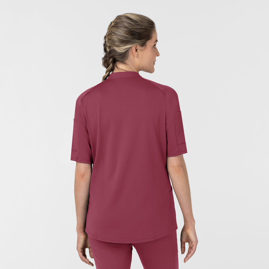 RENEW Women's The Rounds Half-Zip Mid Sleeve Scrub Top Carnation back view