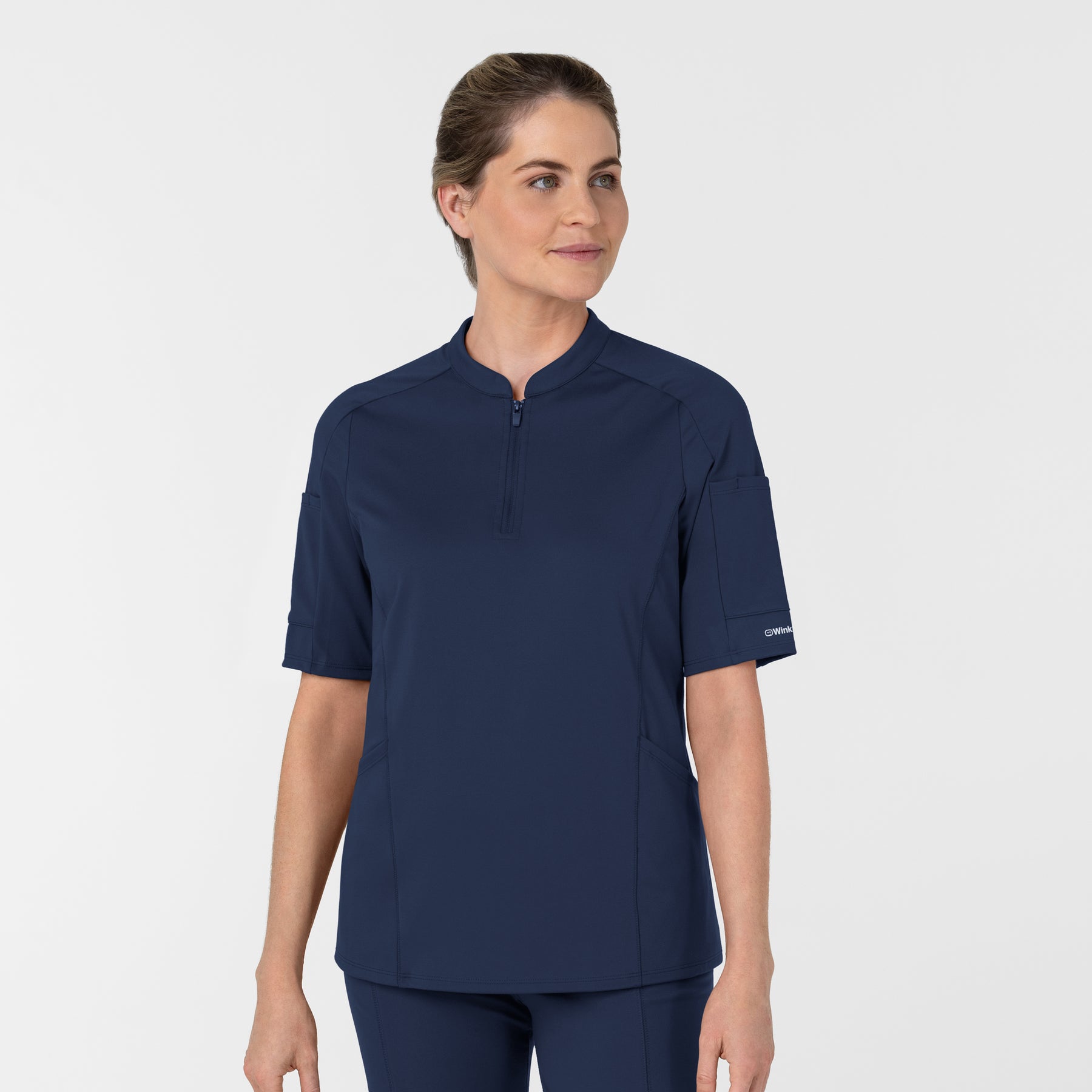 RENEW Women's The Rounds Half-Zip Mid Sleeve Scrub Top Navy