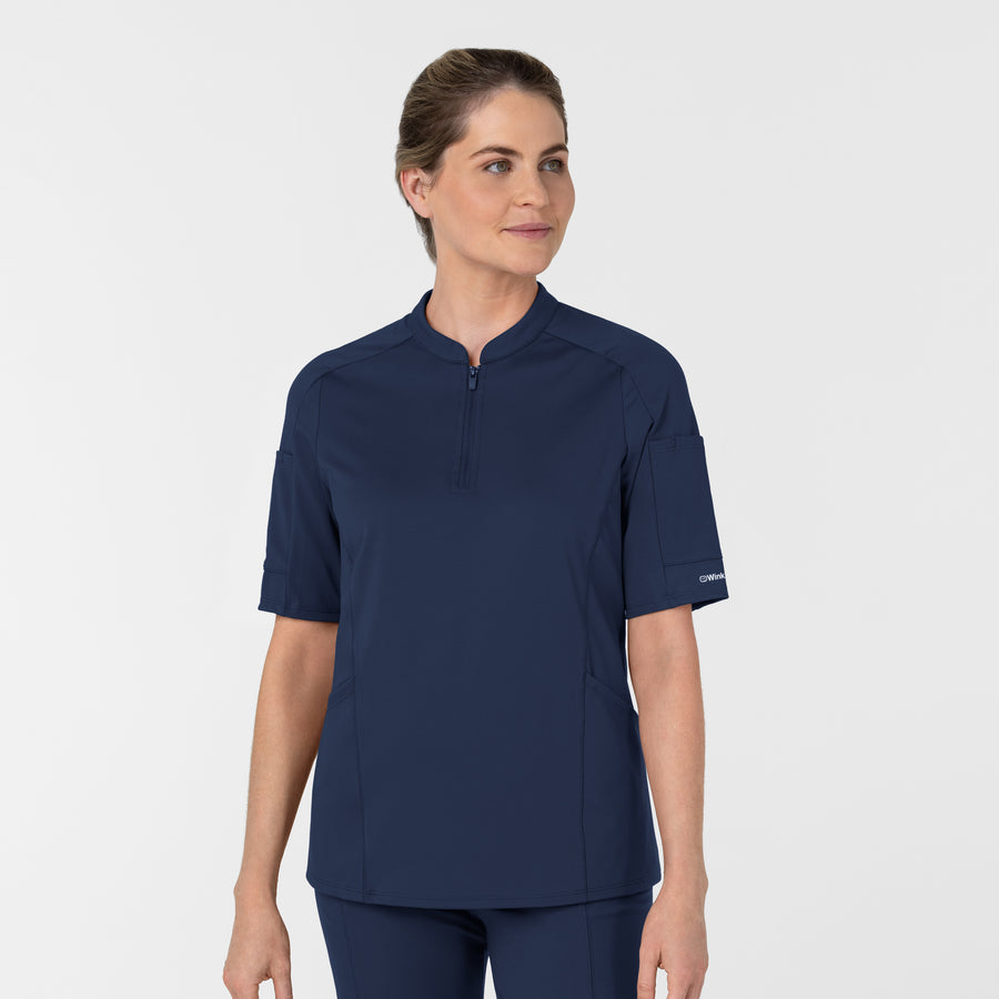 RENEW Women's The Rounds Half-Zip Mid Sleeve Scrub Top Navy