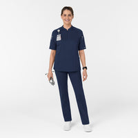 RENEW Women's The Rounds Half-Zip Mid Sleeve Scrub Top Navy full scrub set
