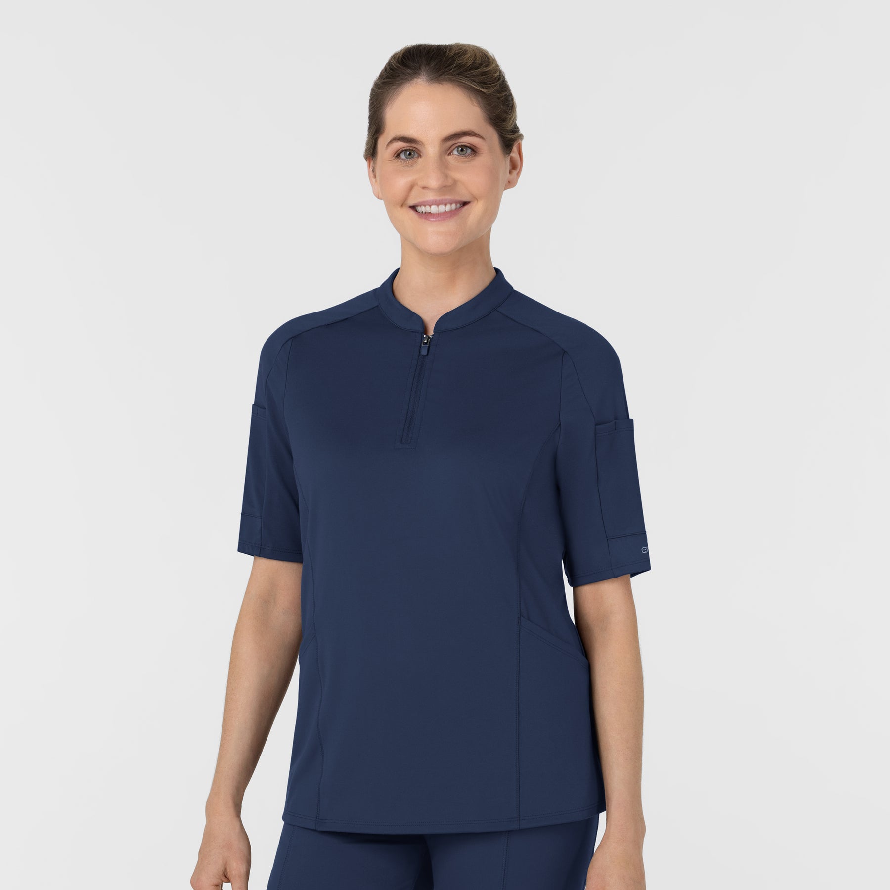 RENEW Women's The Rounds Half-Zip Mid Sleeve Scrub Top Navy side view