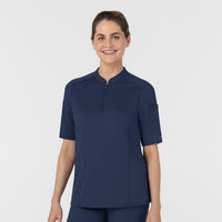 RENEW Women's The Rounds Half-Zip Mid Sleeve Scrub Top Navy side view