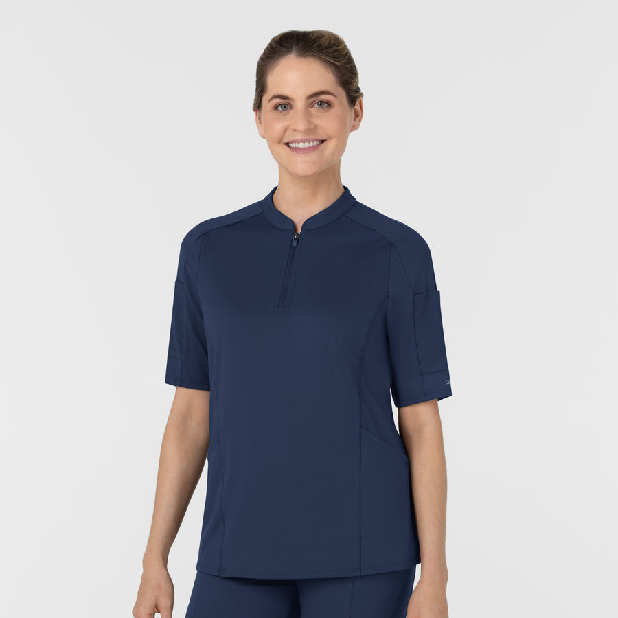 RENEW Women's The Rounds Half-Zip Mid Sleeve Scrub Top Navy side view