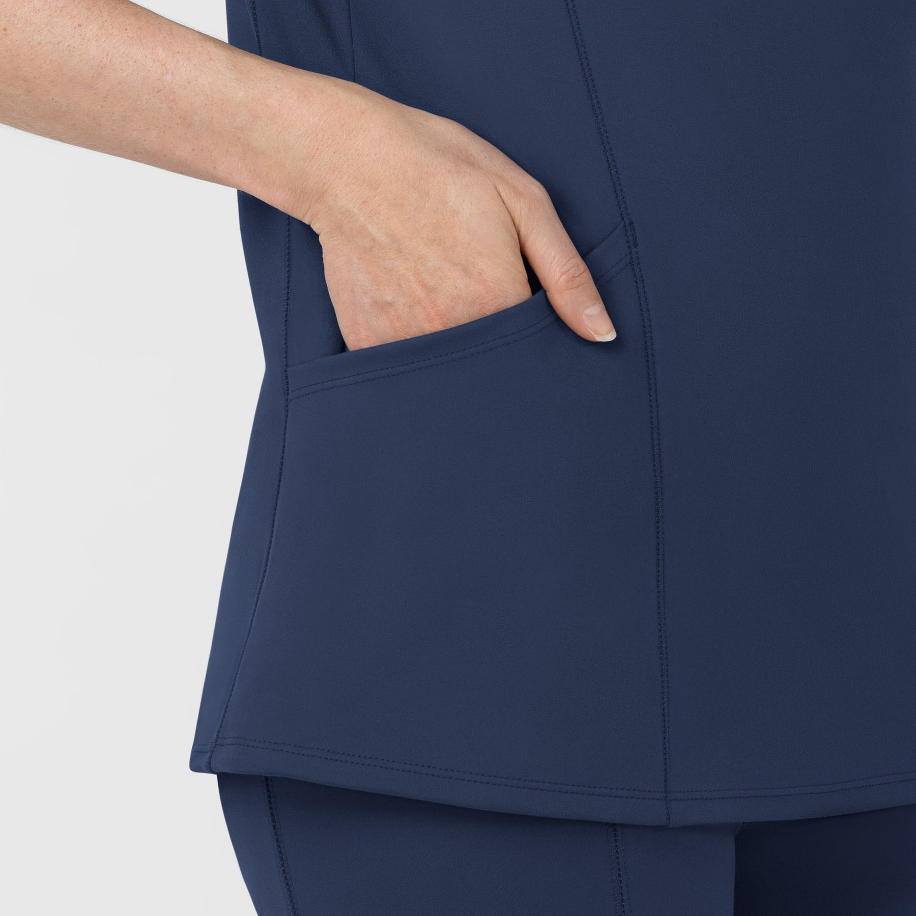 RENEW Women's The Rounds Half-Zip Mid Sleeve Scrub Top Navy front detail