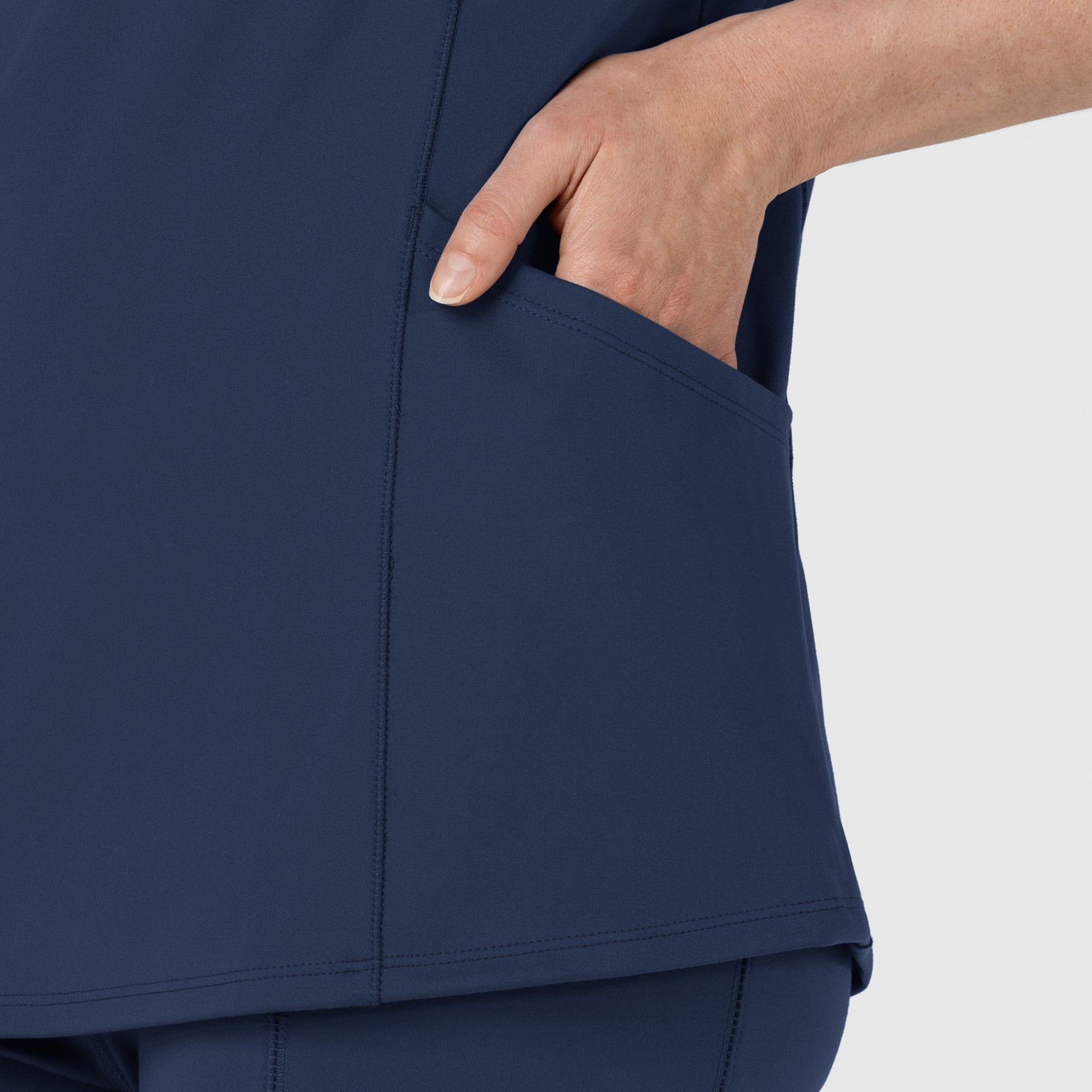 RENEW Women's The Rounds Half-Zip Mid Sleeve Scrub Top Navy side detail 1